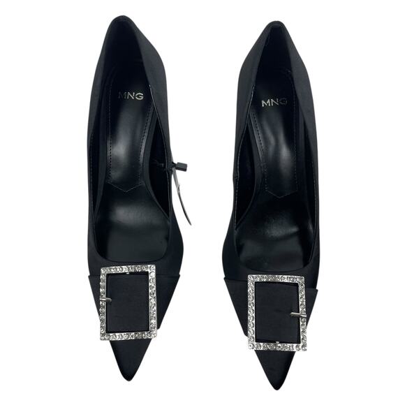 Mango Satin Pointed Toe Heel Pump with Buckle Black Size 37/ 6.5 - Picture 6 of 13